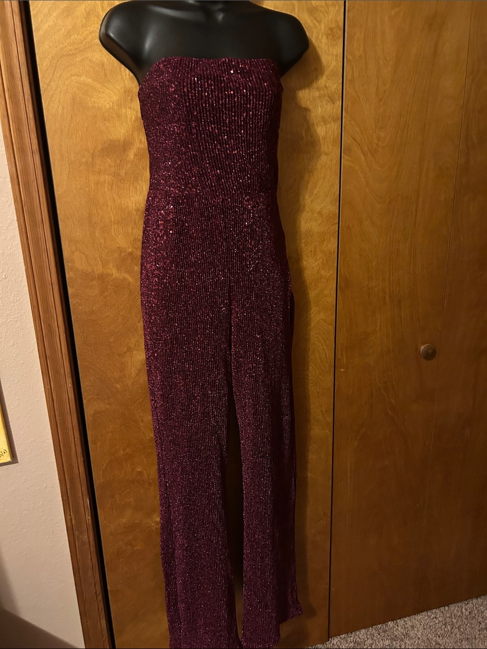 wild fable Strapless Sparkle Jumpsuit in Wine